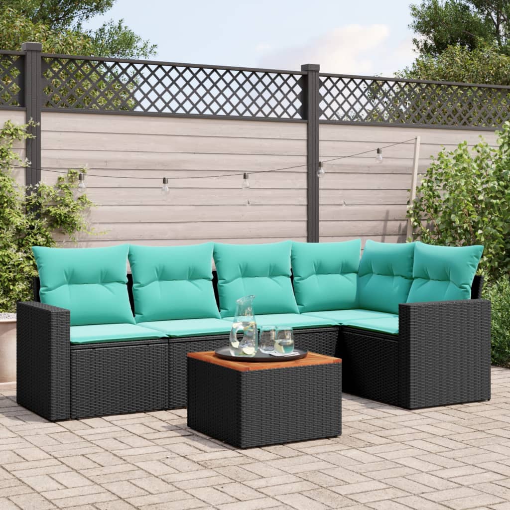6-delige Loungeset met kussens poly rattan zwart is nu te koop bij PeponiXL, paradijselijk wonen!