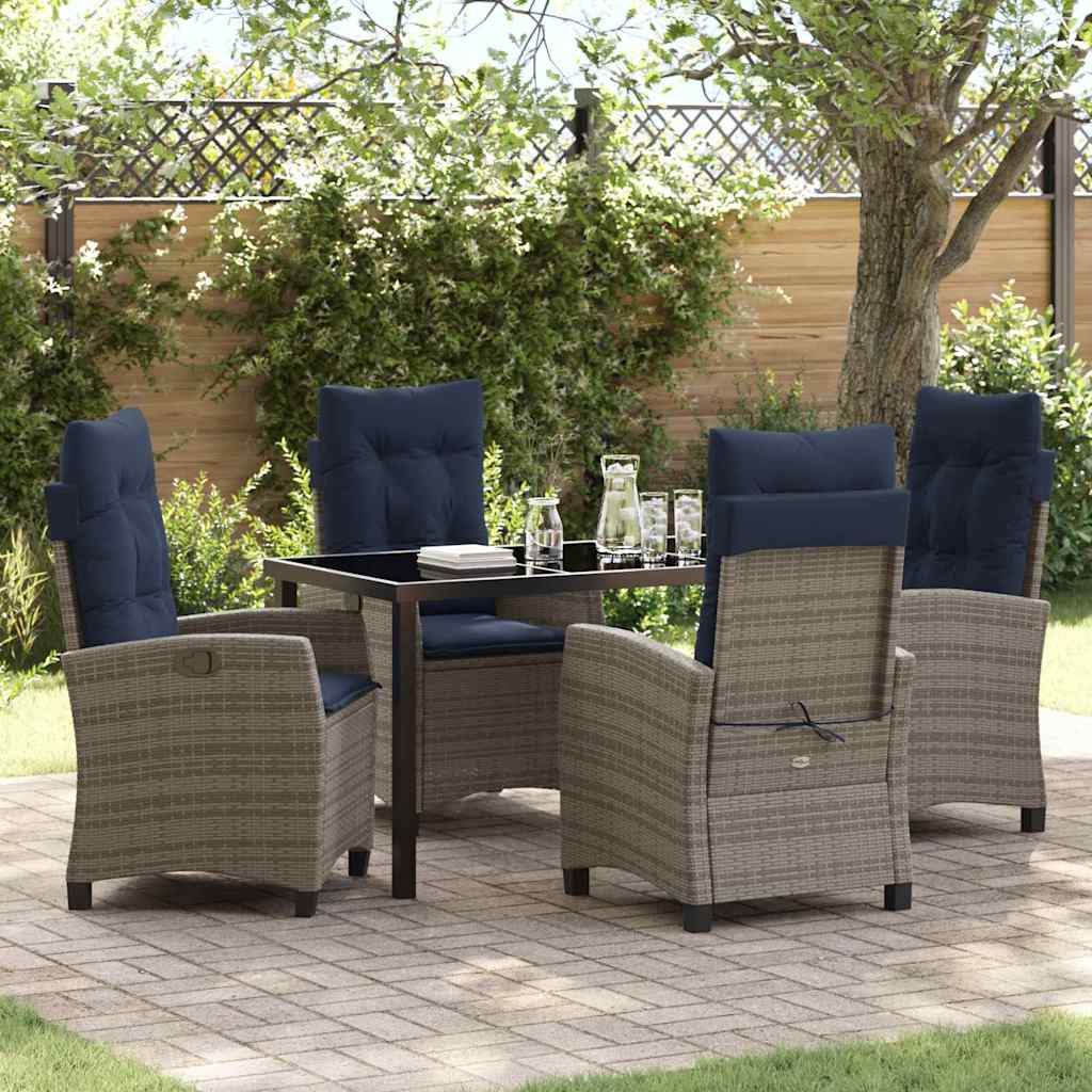 Tuin eettafelset met kussen 5 pcs Grijs poly rattan is nu te koop bij PeponiXL, paradijselijk wonen!