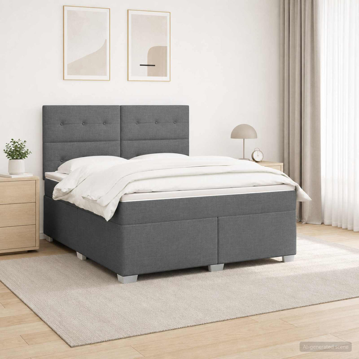 Boxspringbed met matras Donkergrijs 140 x 200 cm Stof is nu te koop bij PeponiXL, paradijselijk wonen!