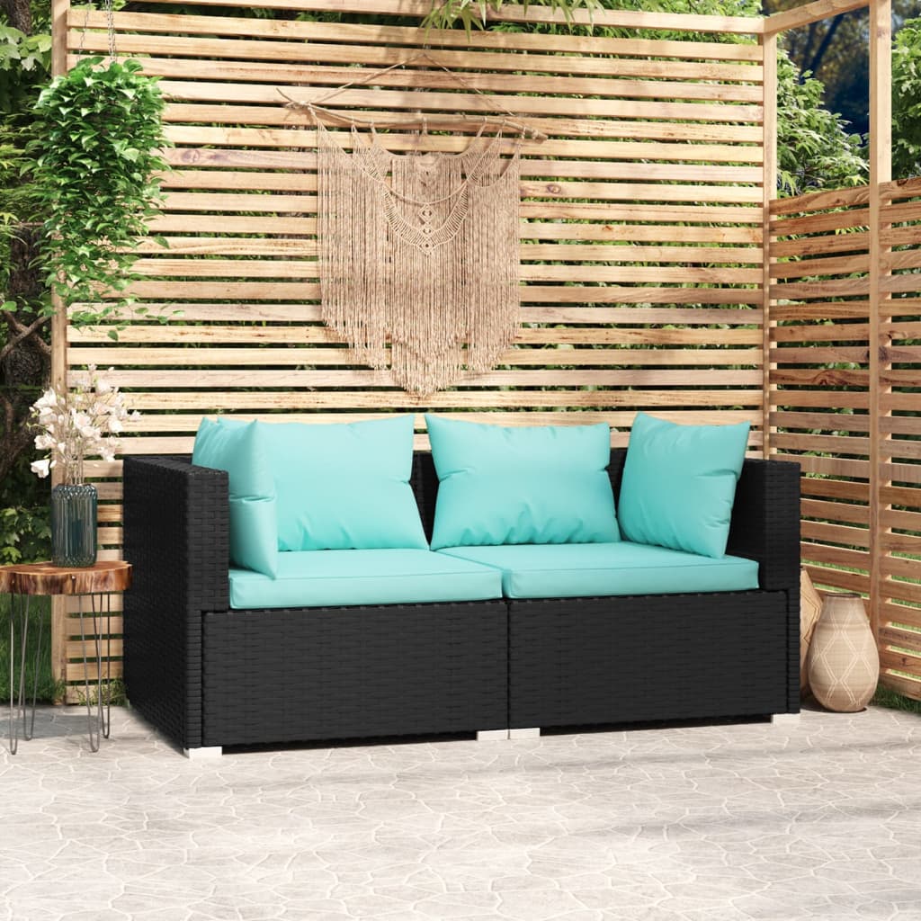 Tweezitsbank met kussens poly rattan zwart is nu te koop bij PeponiXL, paradijselijk wonen!