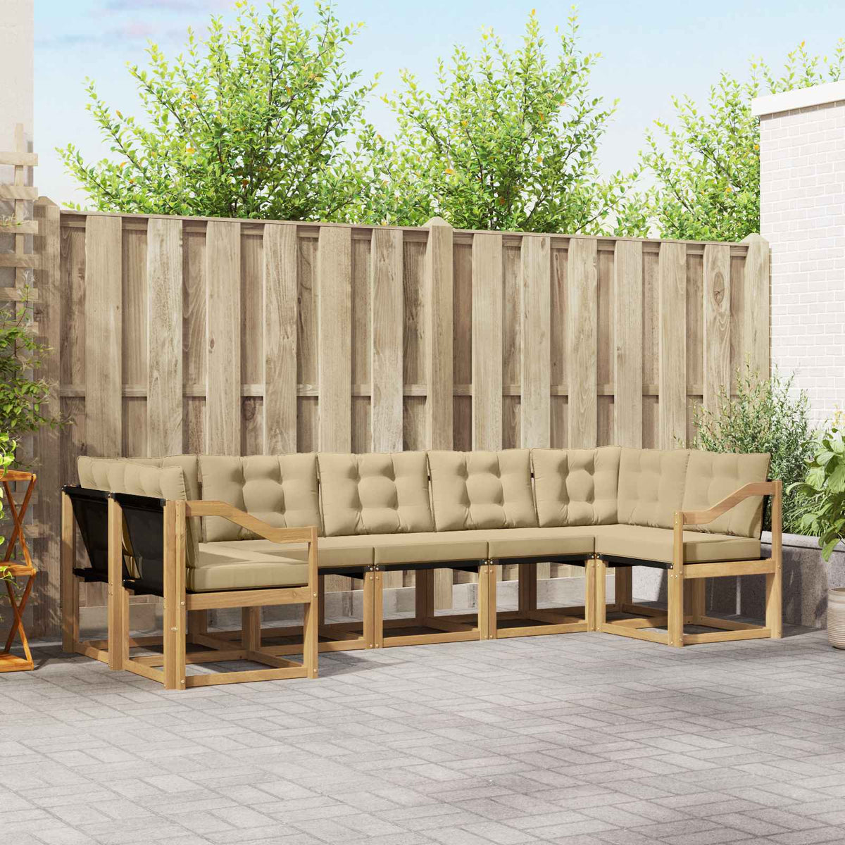 Buiten bankenset met kussen 7 pcs Wit en Beige is nu te koop bij PeponiXL, paradijselijk wonen!