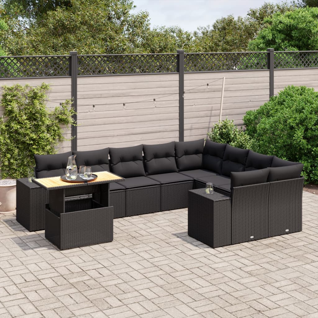 10-delige Loungeset met kussens poly rattan zwart is nu te koop bij PeponiXL, paradijselijk wonen!