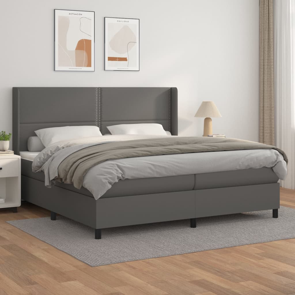 Boxspring met matras kunstleer grijs 200x200 cm is nu te koop bij PeponiXL, paradijselijk wonen!