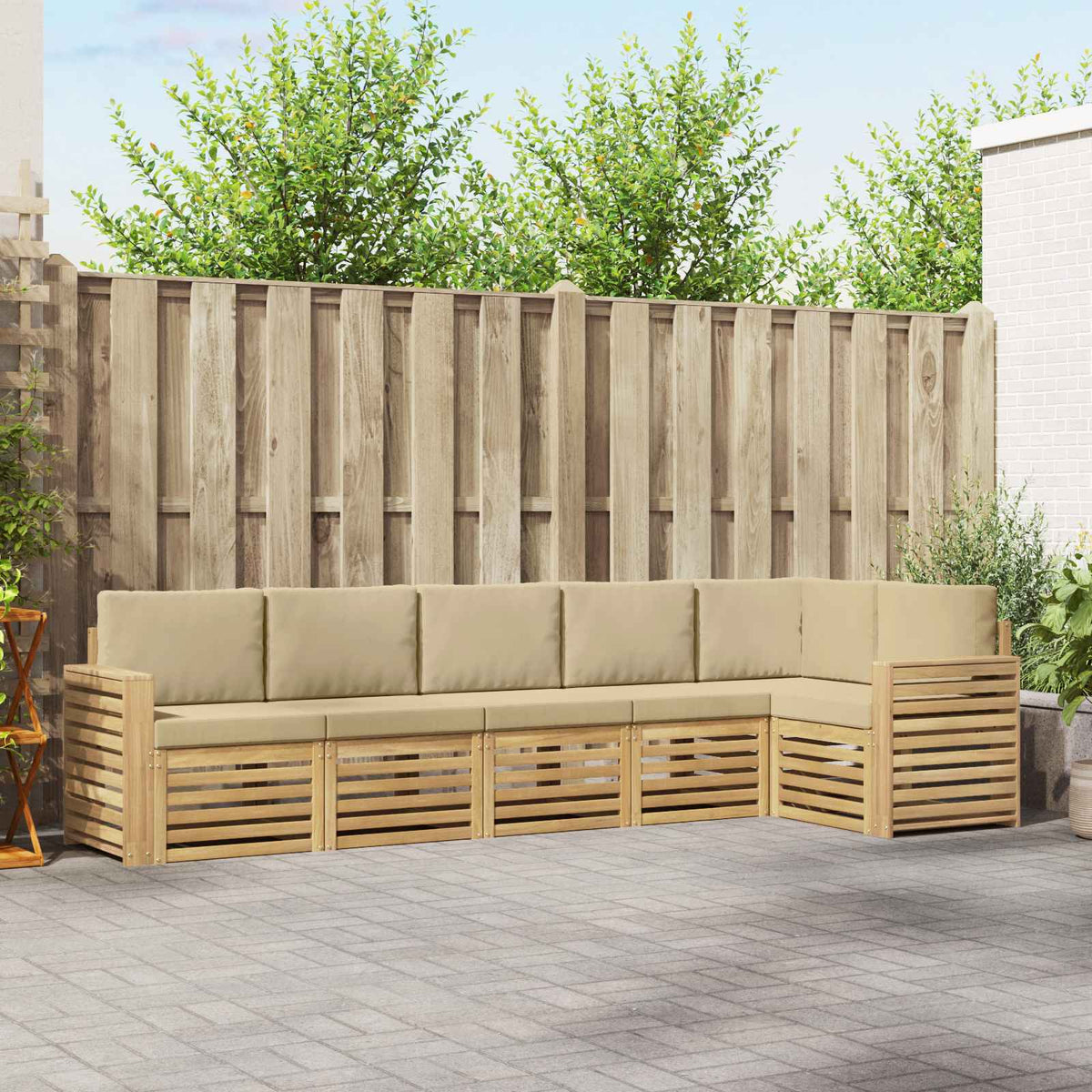 Buiten bankenset 6 pcs Wit en Beige 310 x 132,5 x 73 cm is nu te koop bij PeponiXL, paradijselijk wonen!