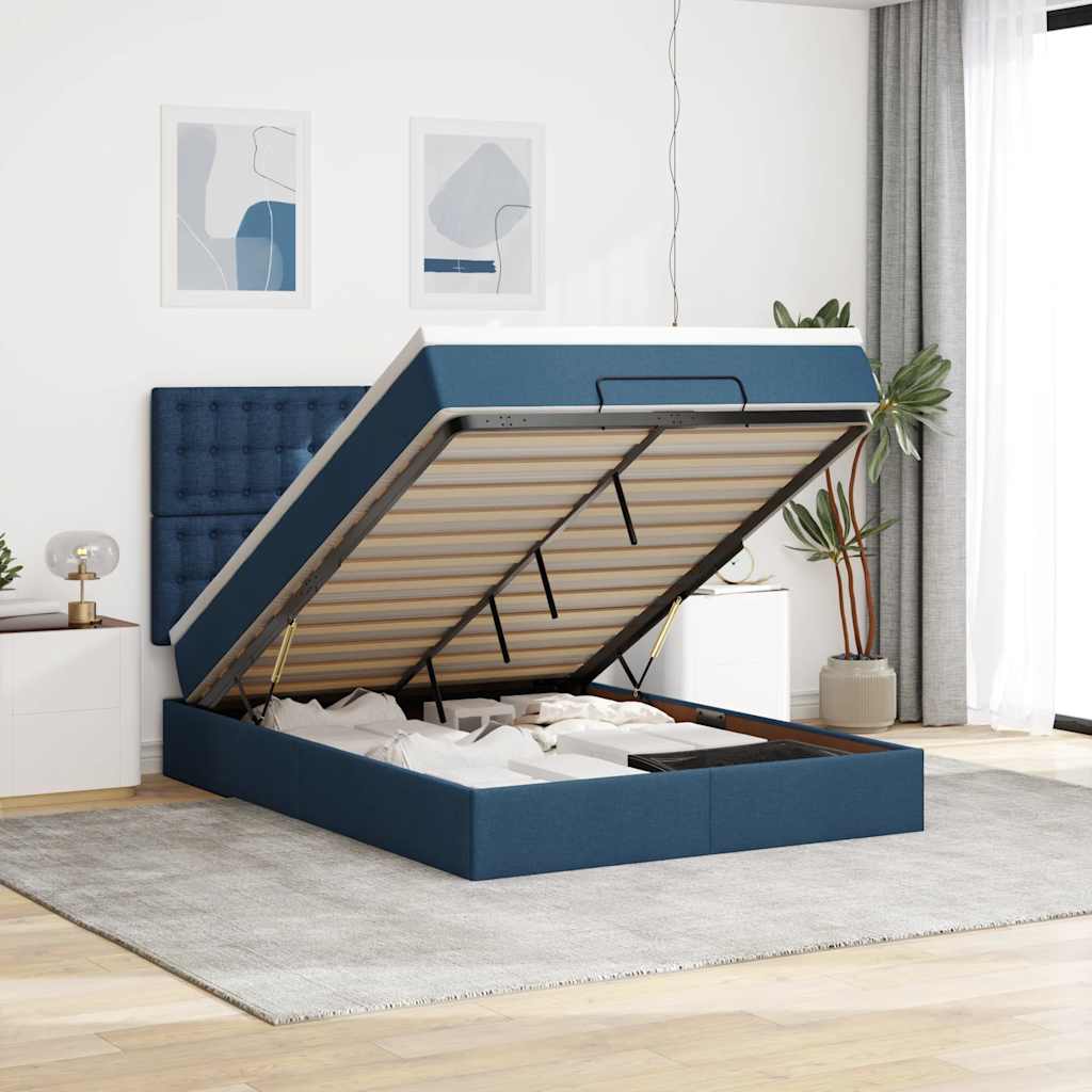 Ottoman bed met matras 140x200cm stof blauw is nu te koop bij PeponiXL, paradijselijk wonen!