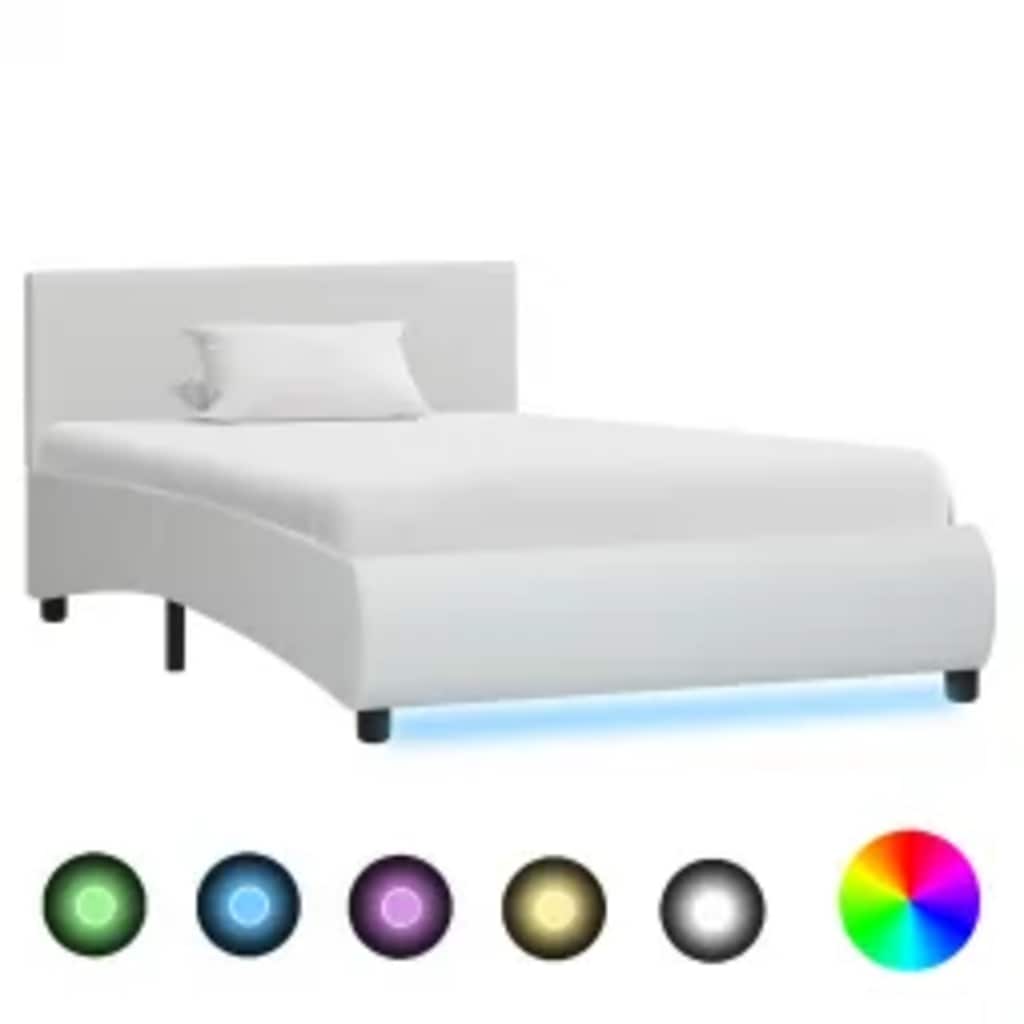 Bedframe met LED kunstleer wit 90x200 cm is nu te koop bij PeponiXL, paradijselijk wonen!