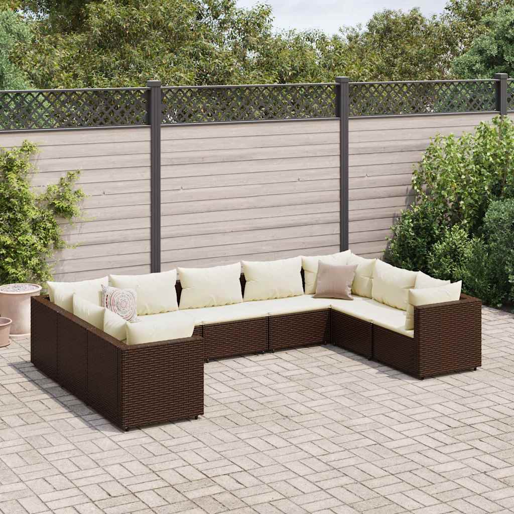 9-delige Loungeset met kussens poly rattan bruin is nu te koop bij PeponiXL, paradijselijk wonen!