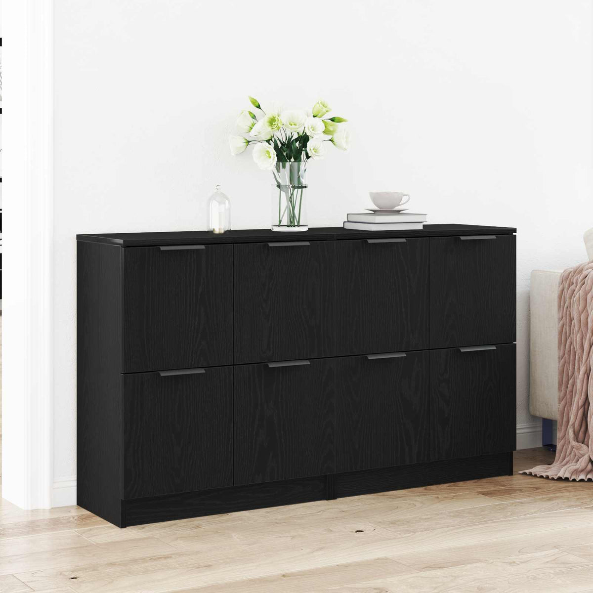 Dressoir 2 pcs Zwart Eiken 60 x 30 x 70 cm Bewerkt hout is nu te koop bij PeponiXL, paradijselijk wonen!