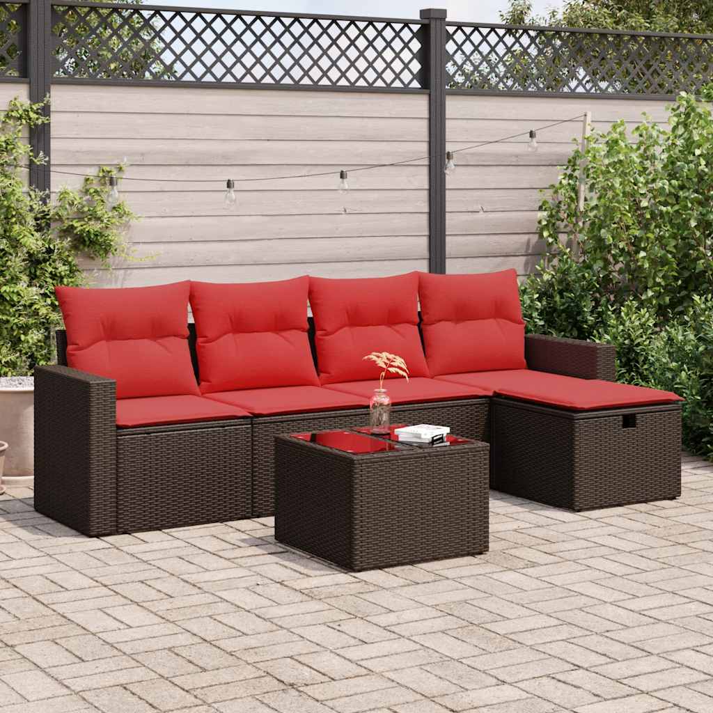 6-delige Loungeset met kussens poly rattan bruin is nu te koop bij PeponiXL, paradijselijk wonen!