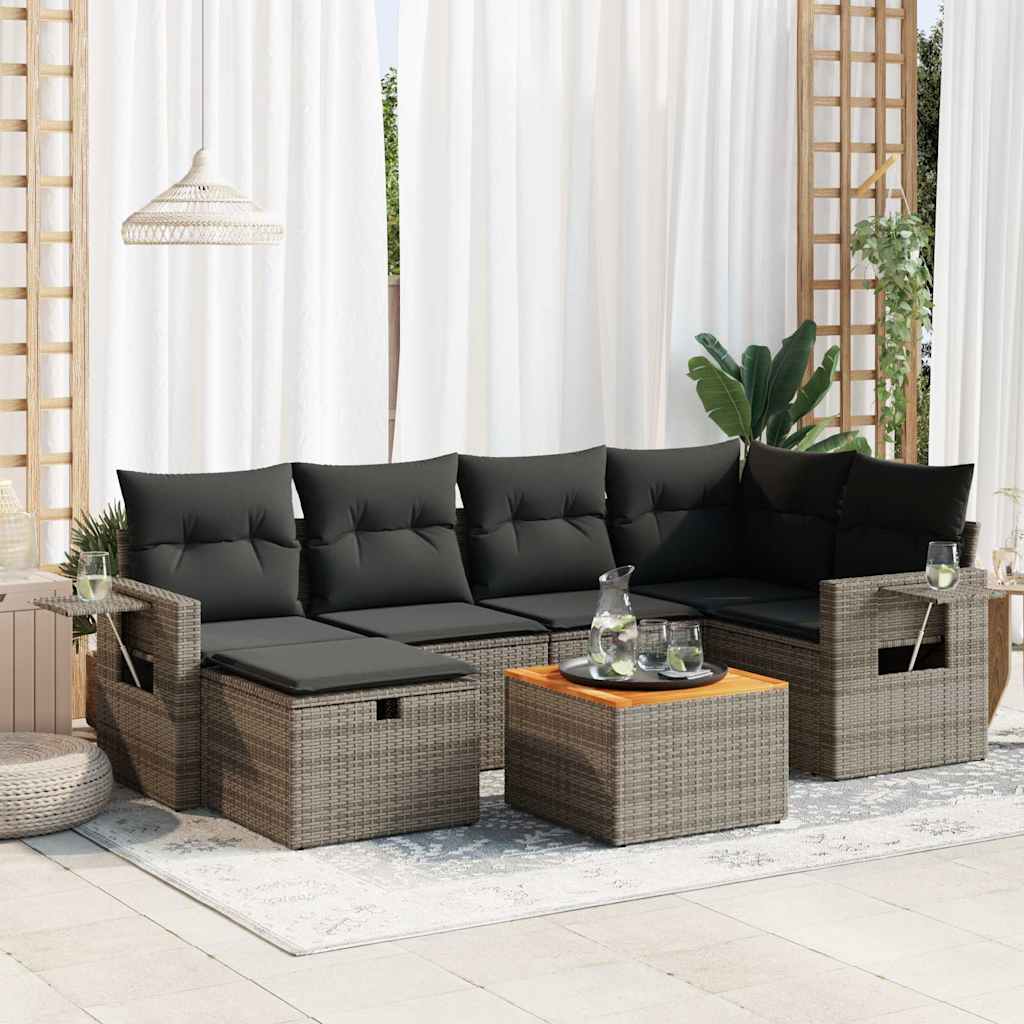 7-delige Loungeset met kussens poly rattan grijs is nu te koop bij PeponiXL, paradijselijk wonen!