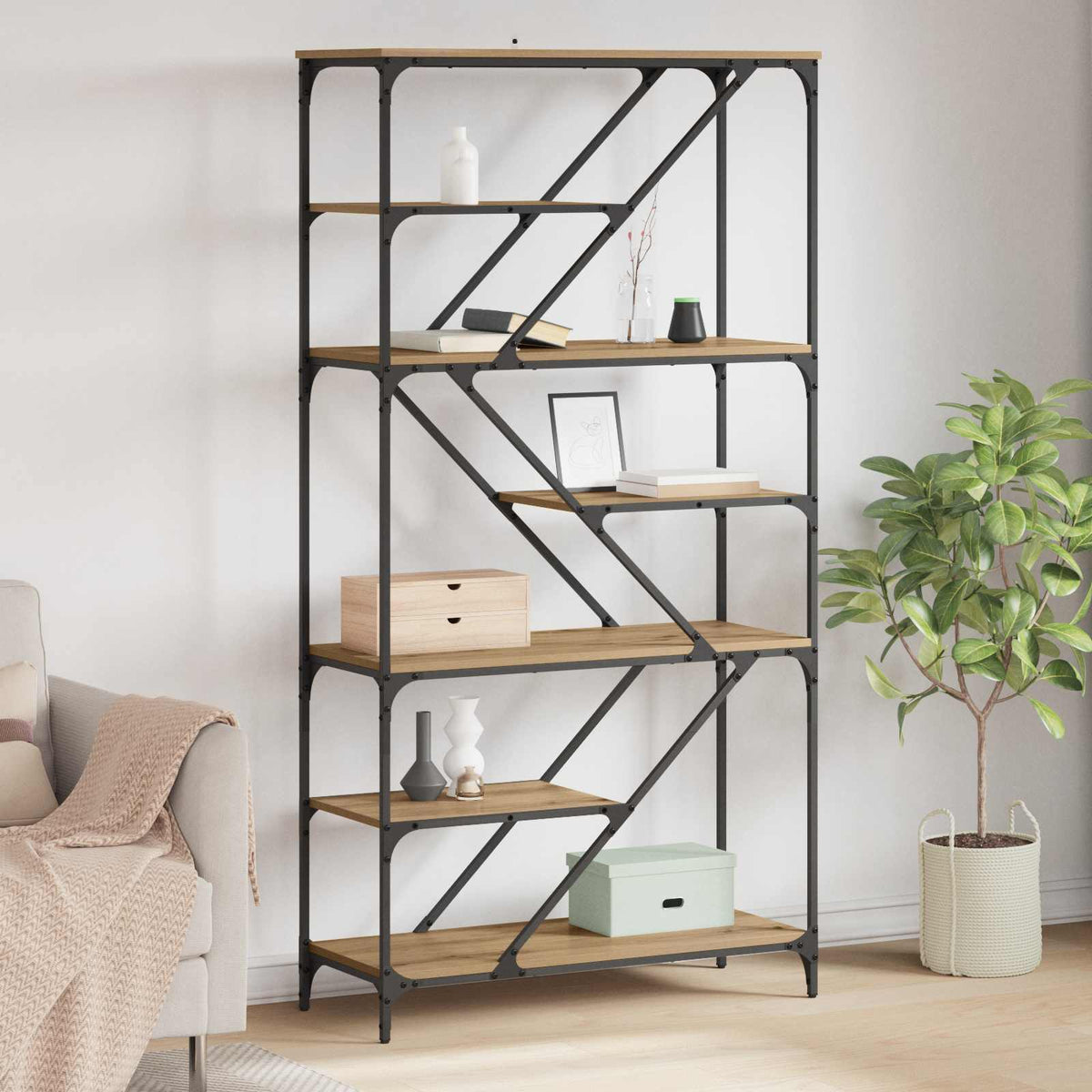 Boekenkast 9-laags 91 x 36 x 176 cm Bewerkt hout Artisan Eiken is nu te koop bij PeponiXL, paradijselijk wonen!