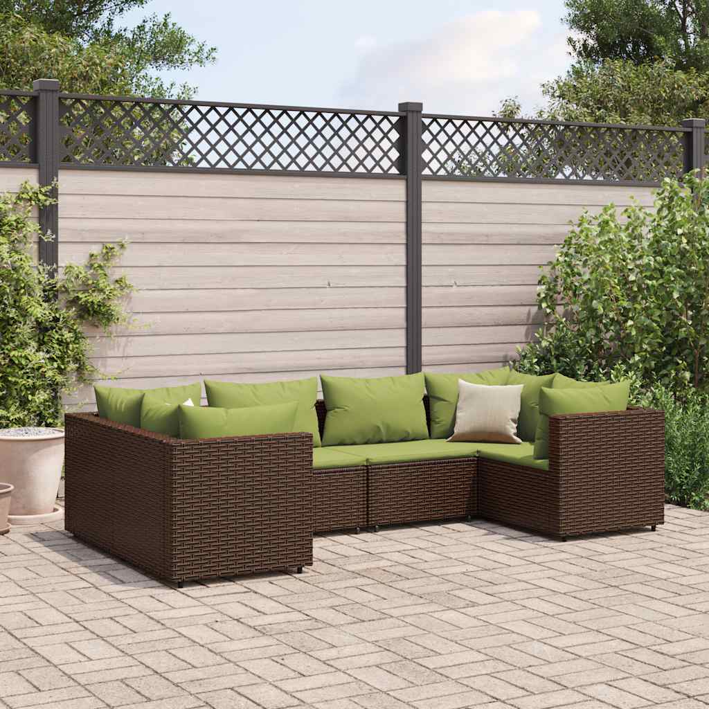 6-delige Loungeset met kussens poly rattan bruin is nu te koop bij PeponiXL, paradijselijk wonen!
