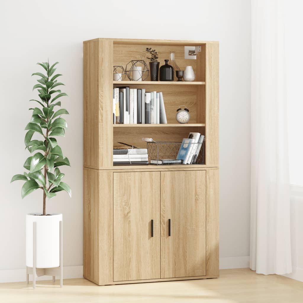 Hoge kast bewerkt hout sonoma eikenkleurig is nu te koop bij PeponiXL, paradijselijk wonen!