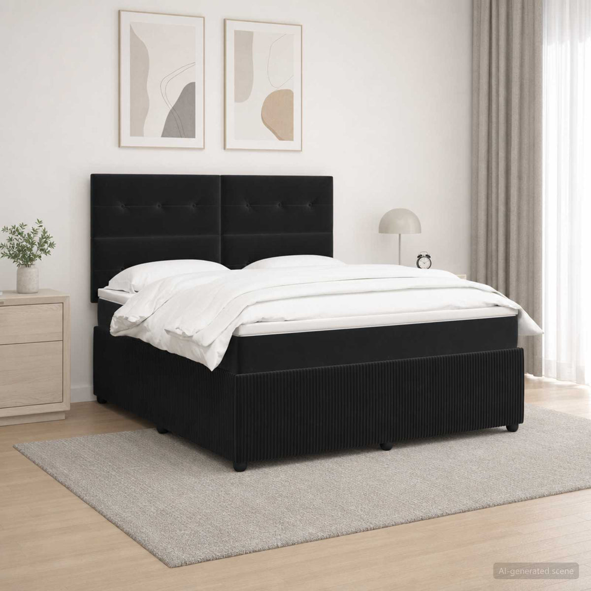 LED Boxspring Bed met Matras Zwart 140 x 200 cm Fluweel is nu te koop bij PeponiXL, paradijselijk wonen!