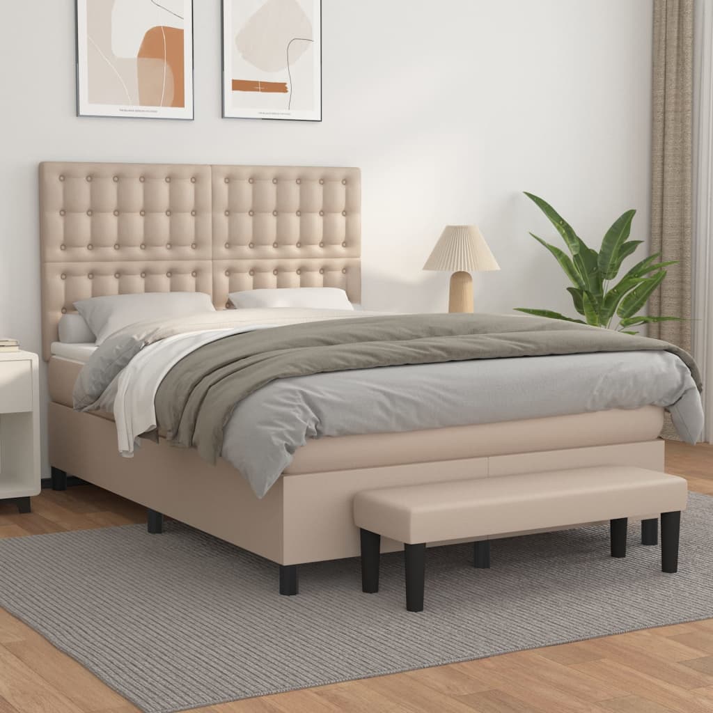 Boxspring met matras kunstleer cappuccinokleurig 140x200 cm is nu te koop bij PeponiXL, paradijselijk wonen!