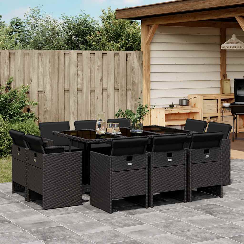 11-delige Tuinset met kussens poly rattan zwart is nu te koop bij PeponiXL, paradijselijk wonen!