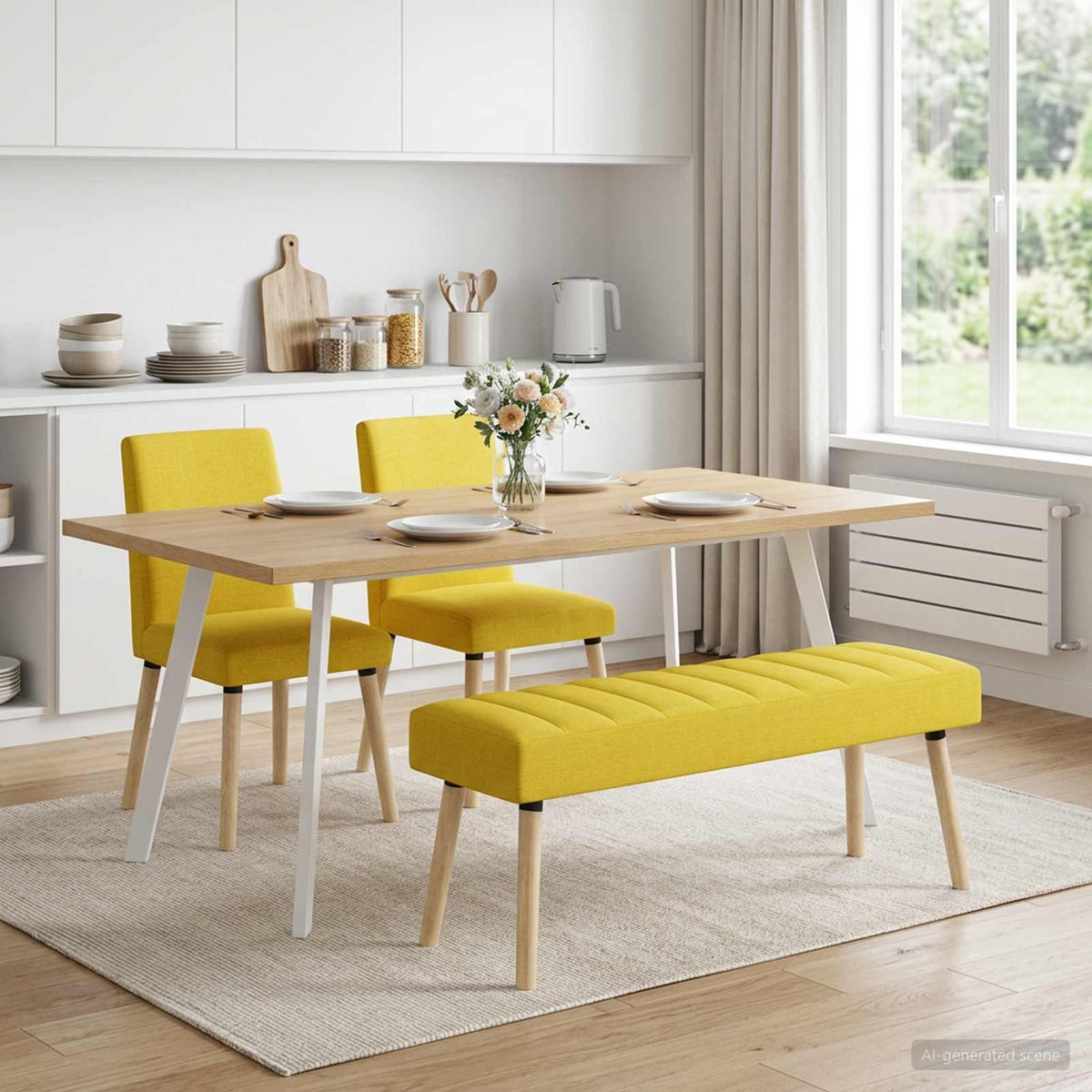 Kanaal-geplooide bank Lichtgeel 110 x 40 x 46 cm Stof is nu te koop bij PeponiXL, paradijselijk wonen!
