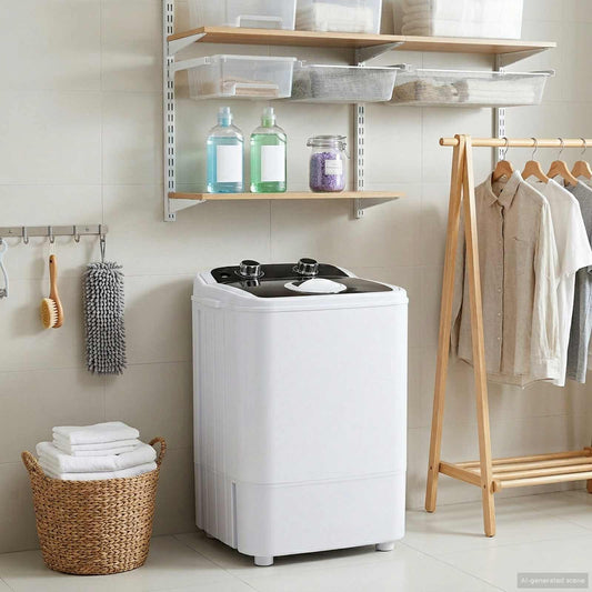 Mini Wasmachine met Enkele Wasbak 4,6 kg Zwart en Wit is nu te koop bij PeponiXL, paradijselijk wonen!