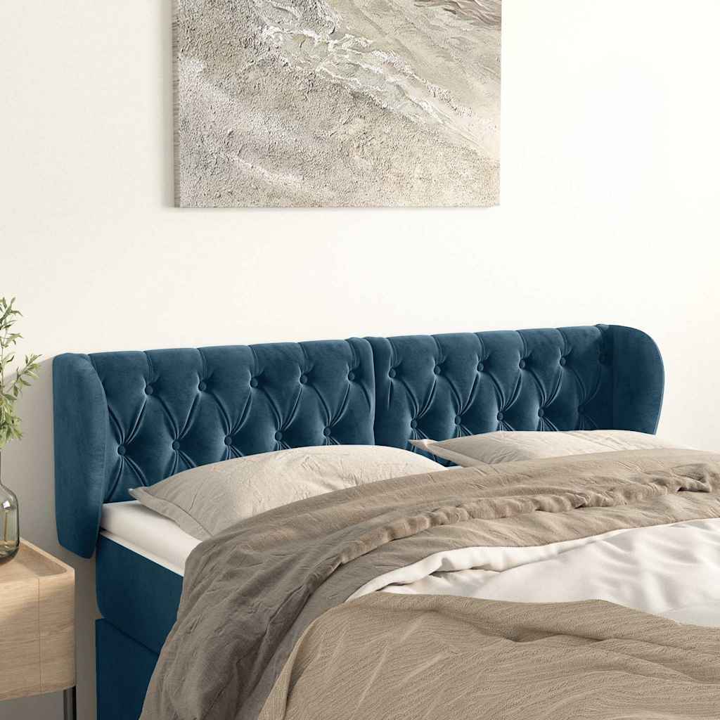Hoofdbord met randen 163x23x78/88 cm fluweel donkerblauw is nu te koop bij PeponiXL, paradijselijk wonen!