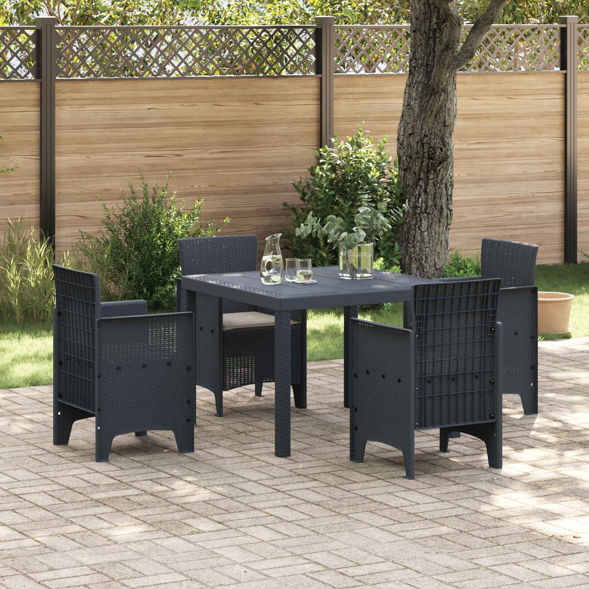 Tuin Eetset 5 pcs Antraciet Polypropyleen is nu te koop bij PeponiXL, paradijselijk wonen!