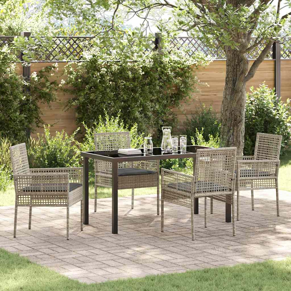 Tuin eettafelset met kussen 5 pcs Lichtgrijs poly rattan is nu te koop bij PeponiXL, paradijselijk wonen!