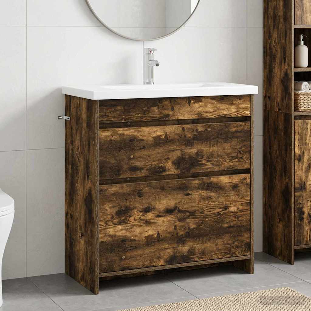 Badkamermeubelset Gerookt eiken 81 x 40 x 84,5 cm Bewerkt hout is nu te koop bij PeponiXL, paradijselijk wonen!