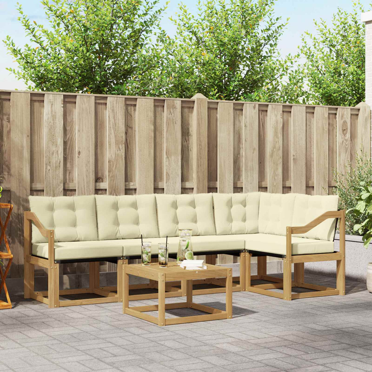 Buiten bankenset met kussen 6 pcs Wit en crèmekleurig is nu te koop bij PeponiXL, paradijselijk wonen!