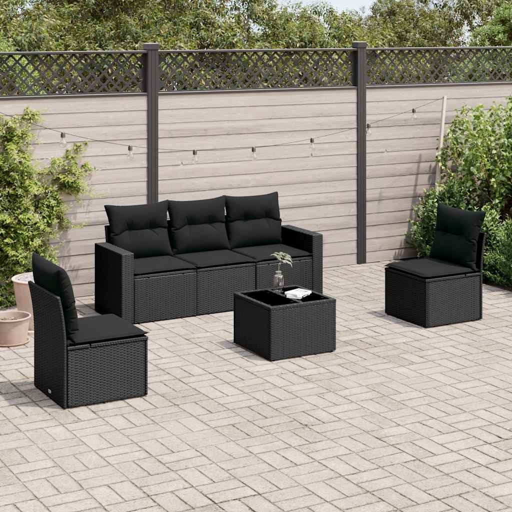 6-delige Loungeset met kussens poly rattan zwart is nu te koop bij PeponiXL, paradijselijk wonen!