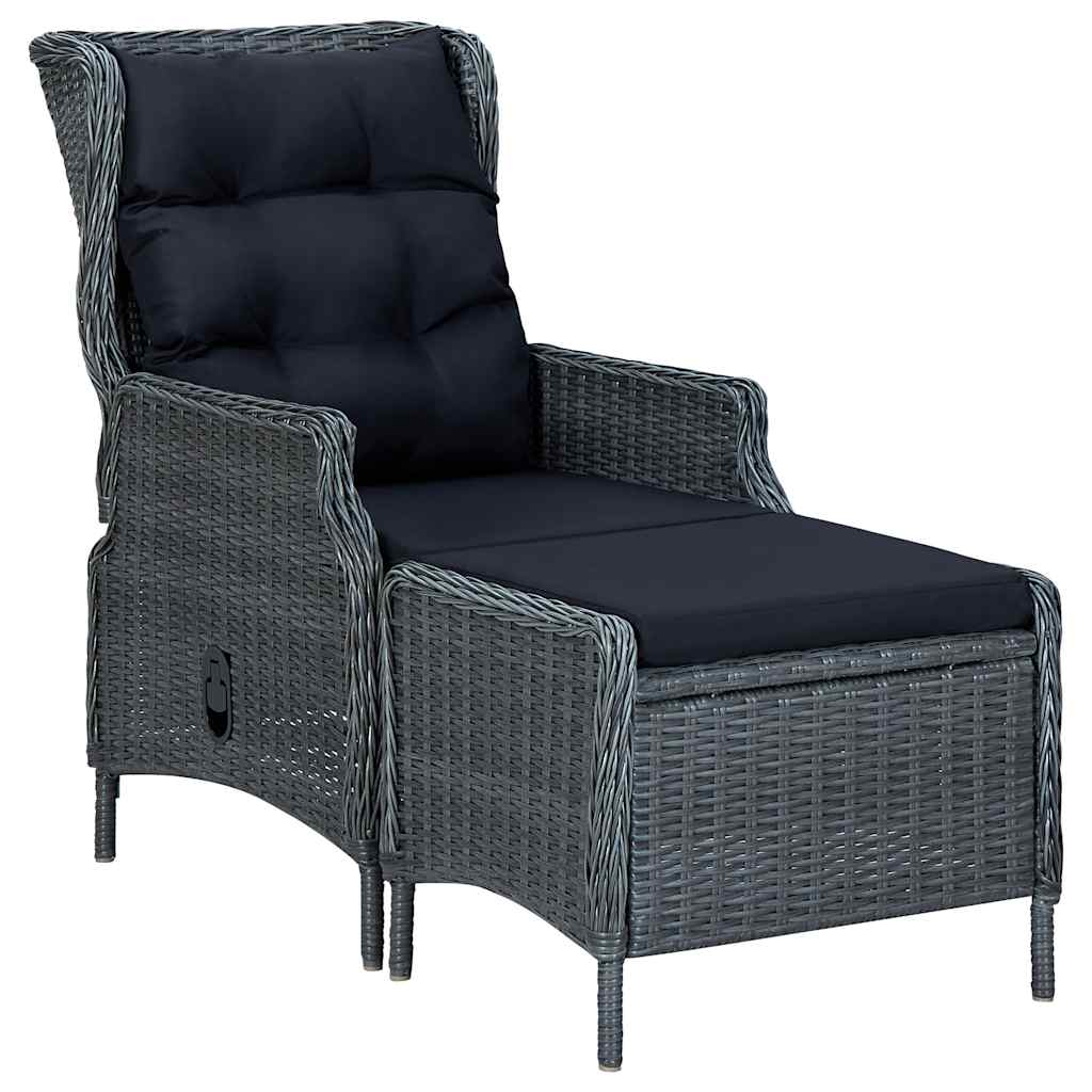 Tuinstoel verstelbaar met voetenbankje poly rattan donkergrijs is nu te koop bij PeponiXL, paradijselijk wonen!