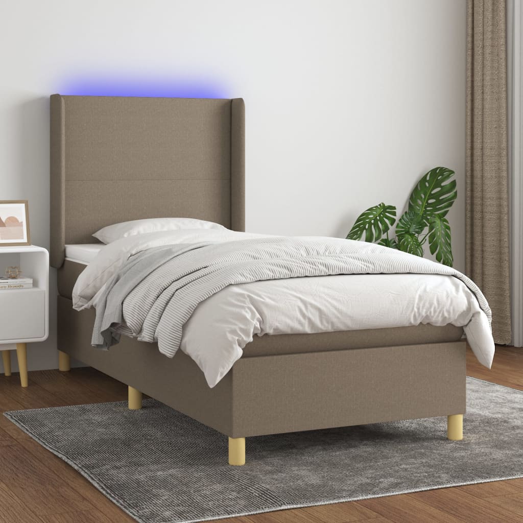 Boxspring met matras en LED stof taupe 100x200 cm is nu te koop bij PeponiXL, paradijselijk wonen!