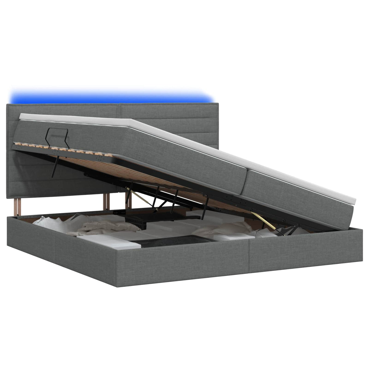 LED Opslagbed met Matras Donkergrijs 200 x 200 cm Stof is nu te koop bij PeponiXL, paradijselijk wonen!