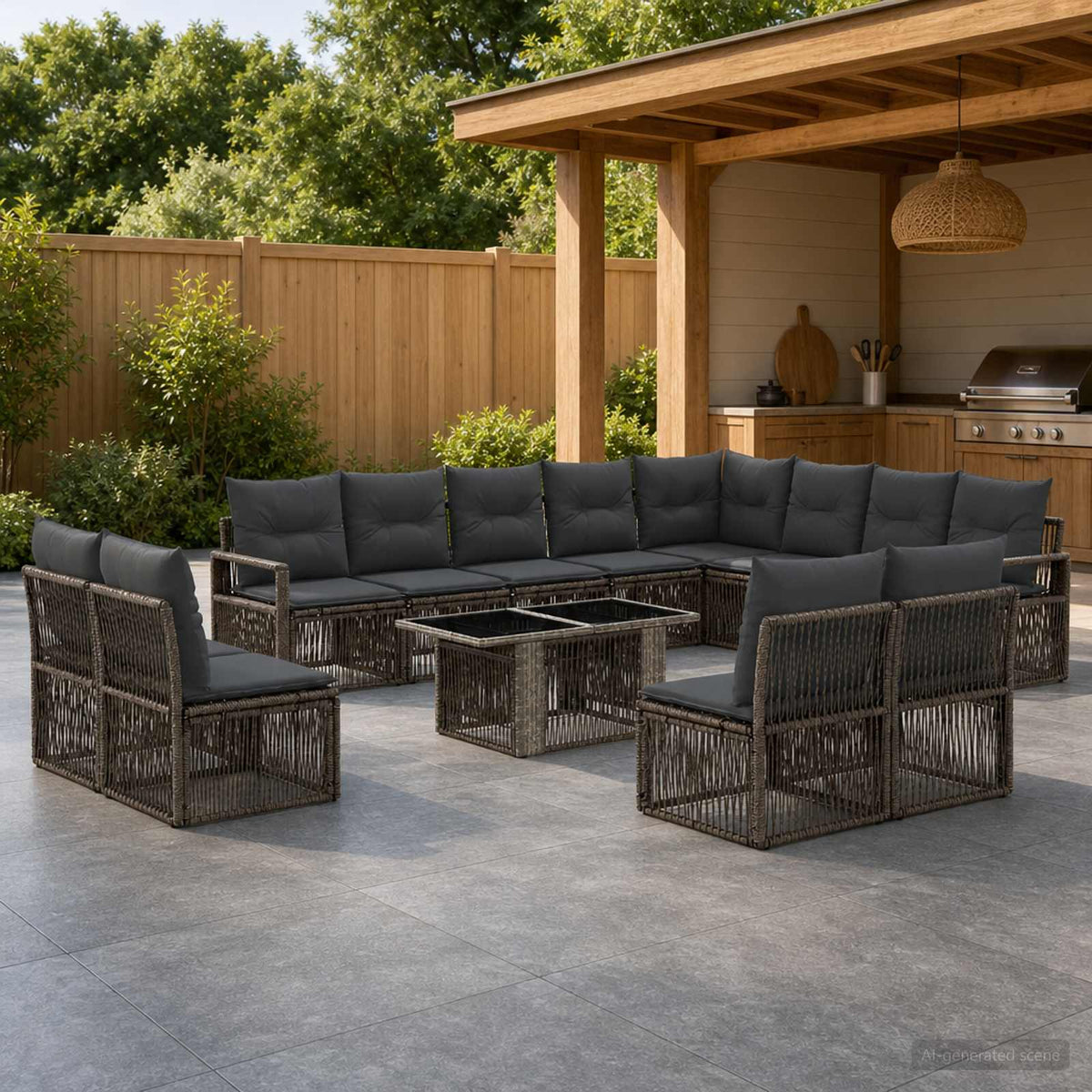 Tuinbankenset 13 st Grijs en Donkergrijs poly rattan is nu te koop bij PeponiXL, paradijselijk wonen!