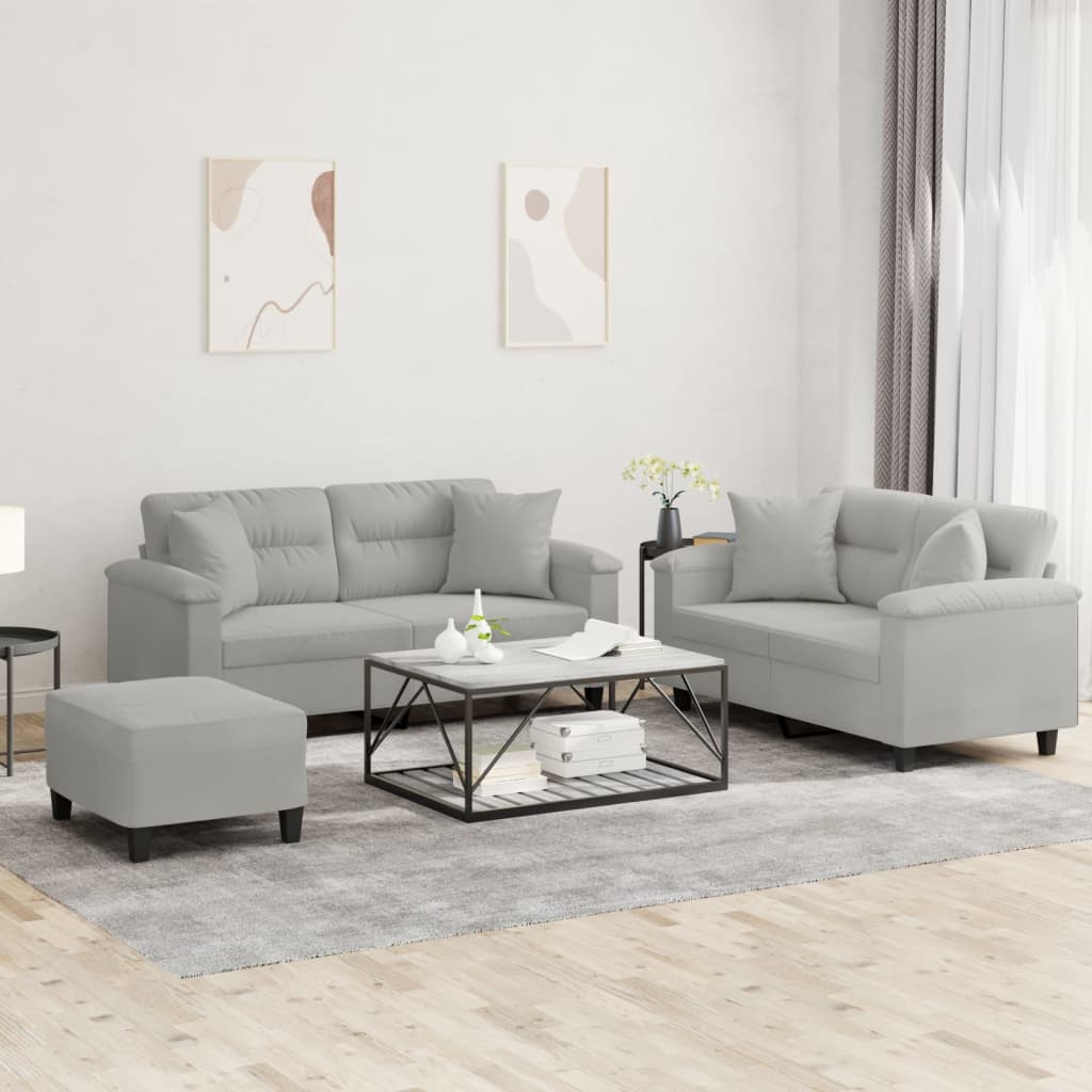 3-delige Loungeset met kussens microvezelstof lichtgrijs is nu te koop bij PeponiXL, paradijselijk wonen!