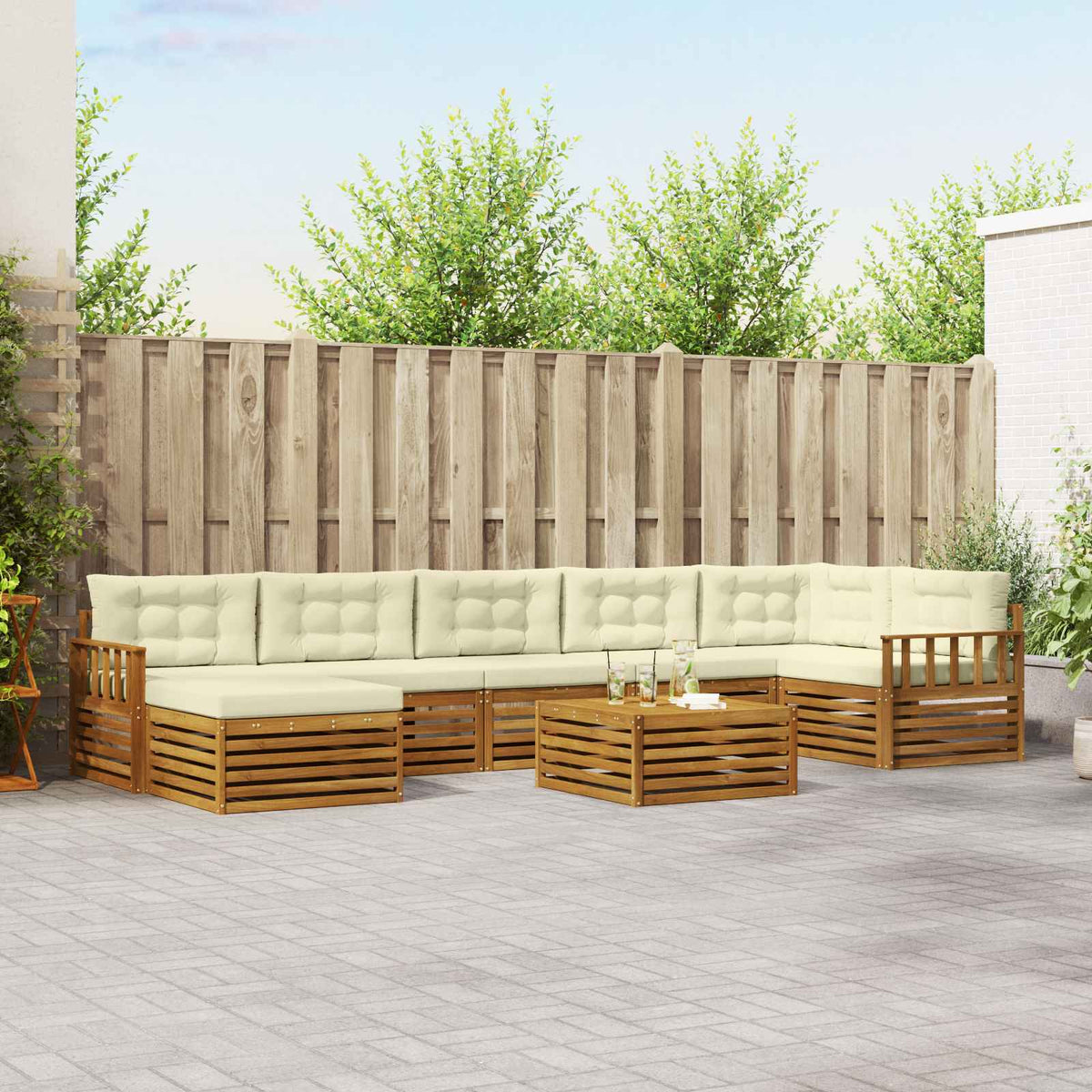 Buiten bankenset met kussen 8 pcs Natuurlijk en Crème is nu te koop bij PeponiXL, paradijselijk wonen!