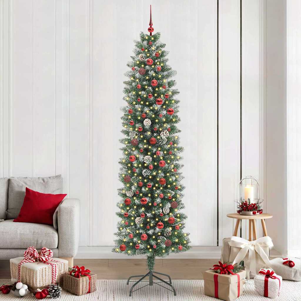 Kunstmatige slanke kerstboom met 300 LED Groen en Wit 240 cm is nu te koop bij PeponiXL, paradijselijk wonen!