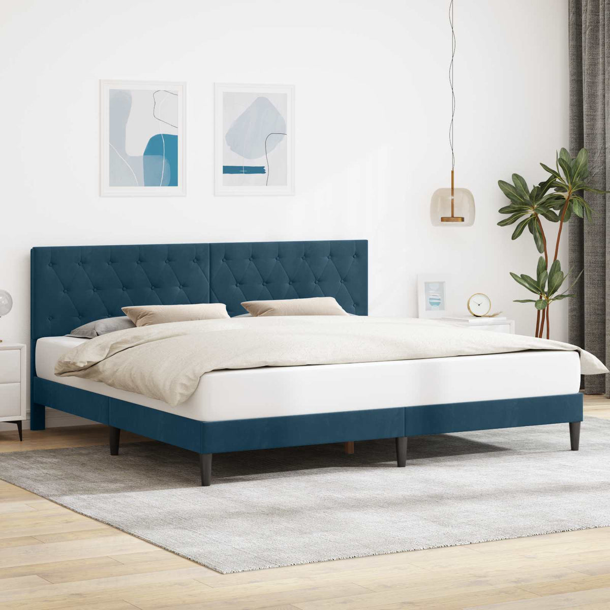 Bedframe met hoofdeinde Blauw 180 x 200 cm Fluweel is nu te koop bij PeponiXL, paradijselijk wonen!
