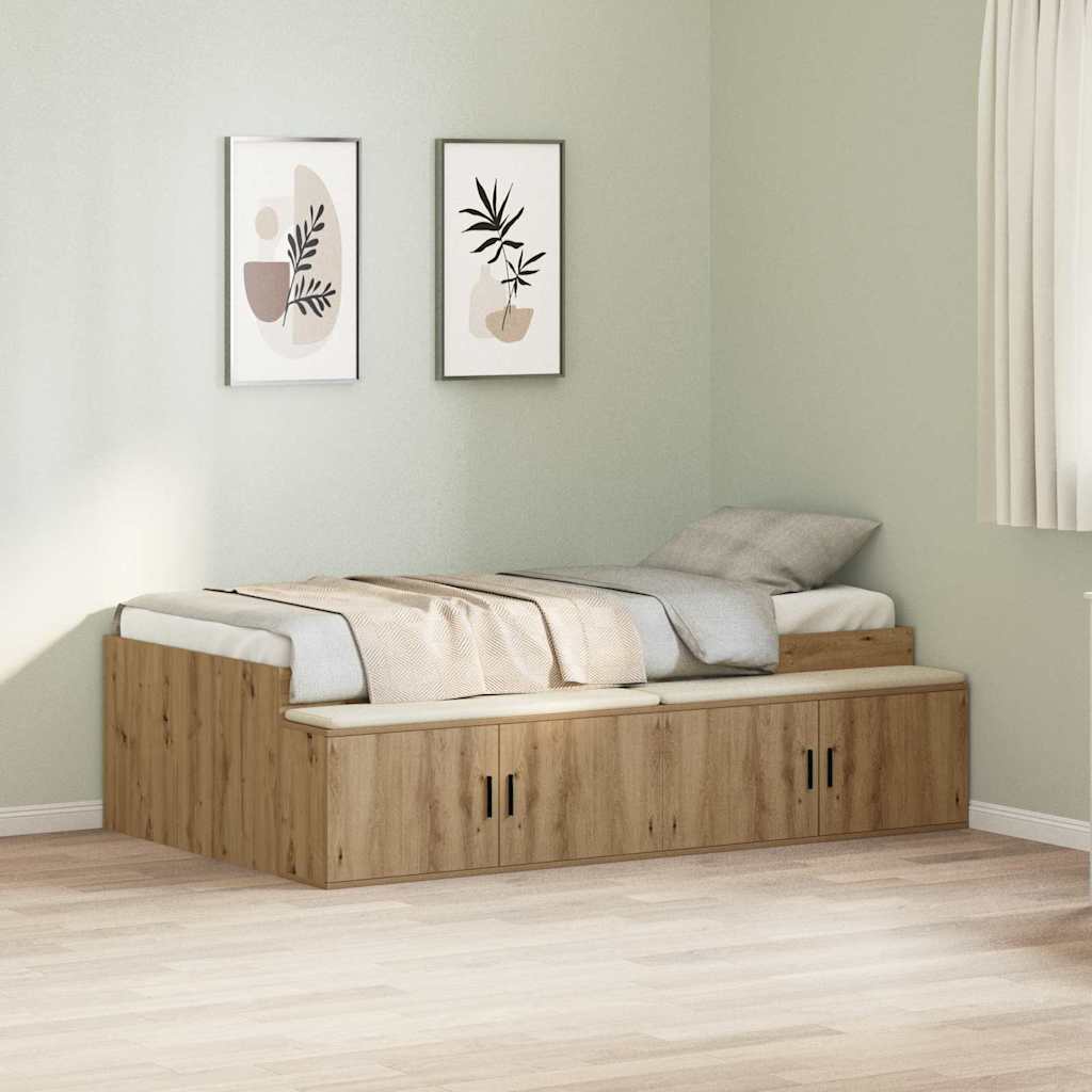 Bedframe met lade Artisan Eiken 100 x 200 cm Bewerkt hout is nu te koop bij PeponiXL, paradijselijk wonen!