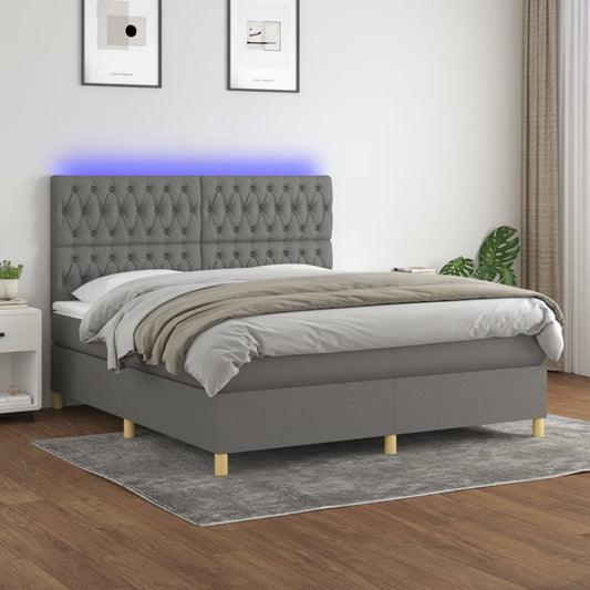Boxspring met matras en LED stof donkergrijs 160x200 cm is nu te koop bij PeponiXL, paradijselijk wonen!