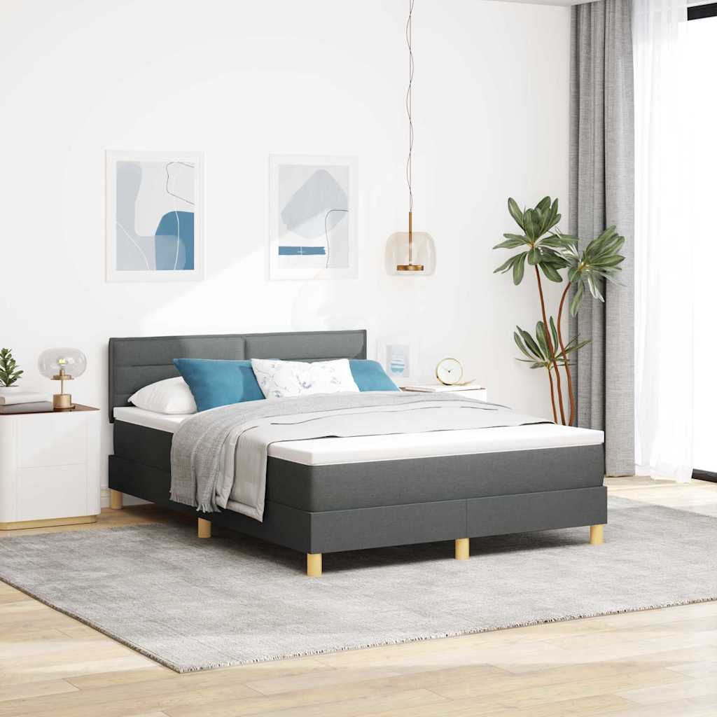 Boxspringbed met kussen Donkergrijs 140 x 200 cm Stof is nu te koop bij PeponiXL, paradijselijk wonen!