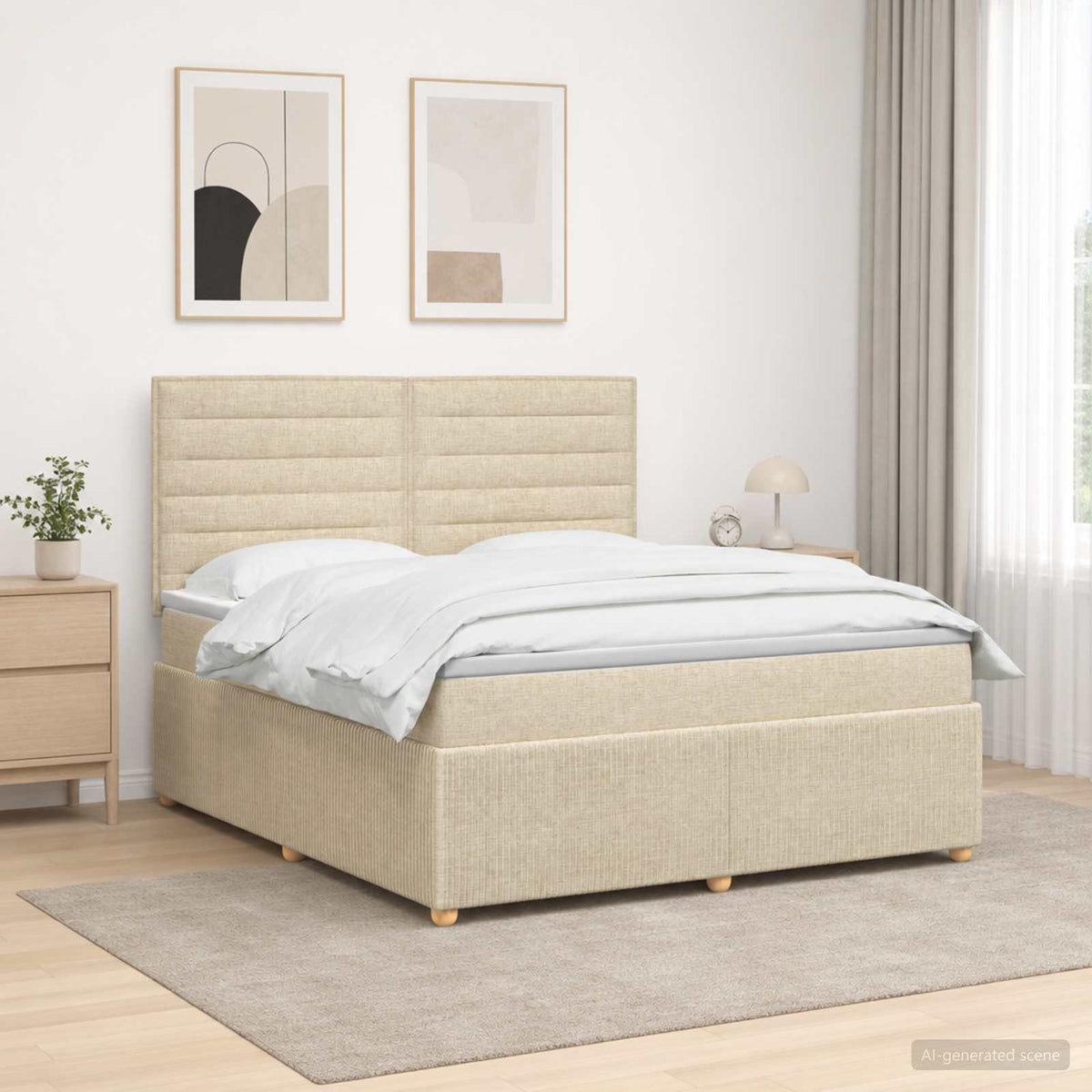 LED Boxspring Bed met Matras Crèmekleurig 140 x 200 cm Stof is nu te koop bij PeponiXL, paradijselijk wonen!