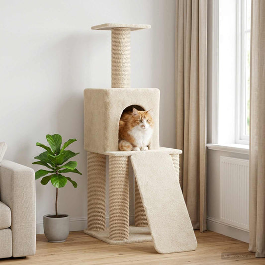 Kattenboom met sisal krabpalen Crèmekleurig 146 cm is nu te koop bij PeponiXL, paradijselijk wonen!