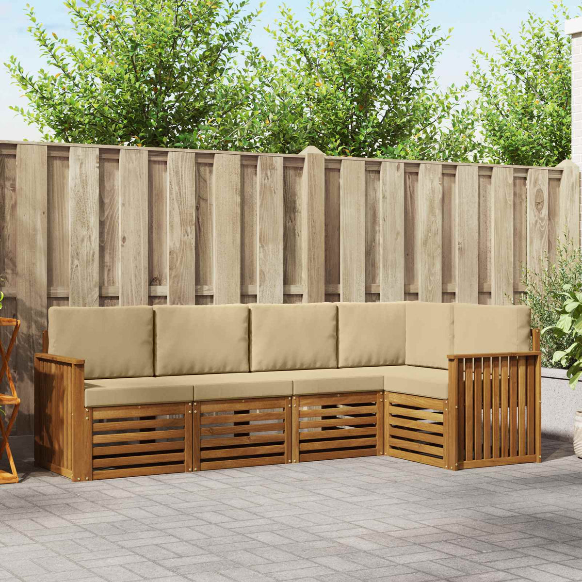 Hoekbank Set 5 pcs Natuurlijk en Beige Massief Acaciahout is nu te koop bij PeponiXL, paradijselijk wonen!