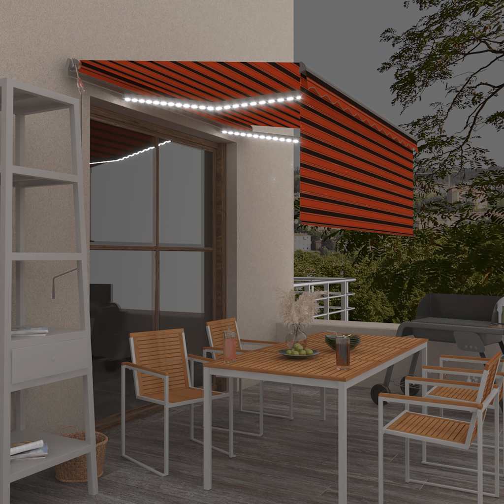 Luifel met rolgordijn, LED en windsensor 3,5x2,5 m oranje bruin is nu te koop bij PeponiXL, paradijselijk wonen!