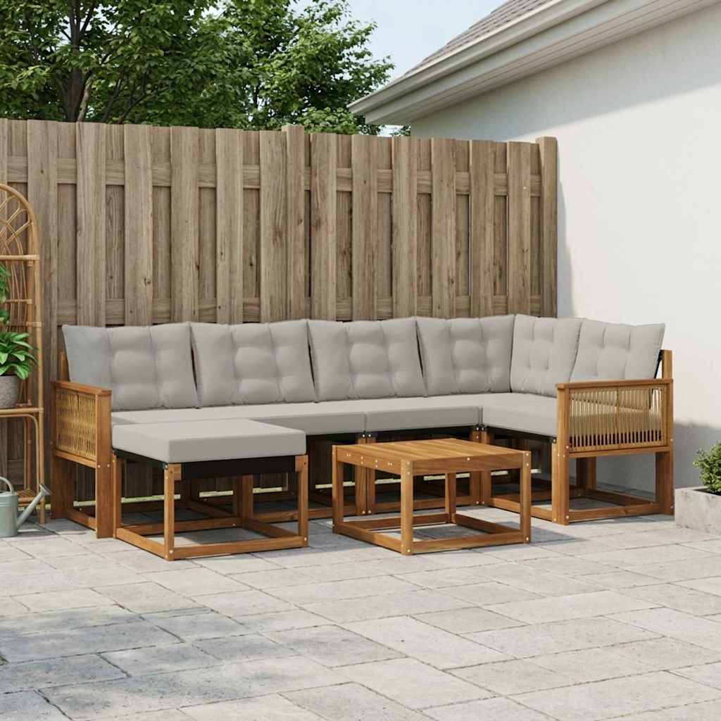 Buiten bankenset met kussen 7 pcs Naturel en lichtgrijs is nu te koop bij PeponiXL, paradijselijk wonen!