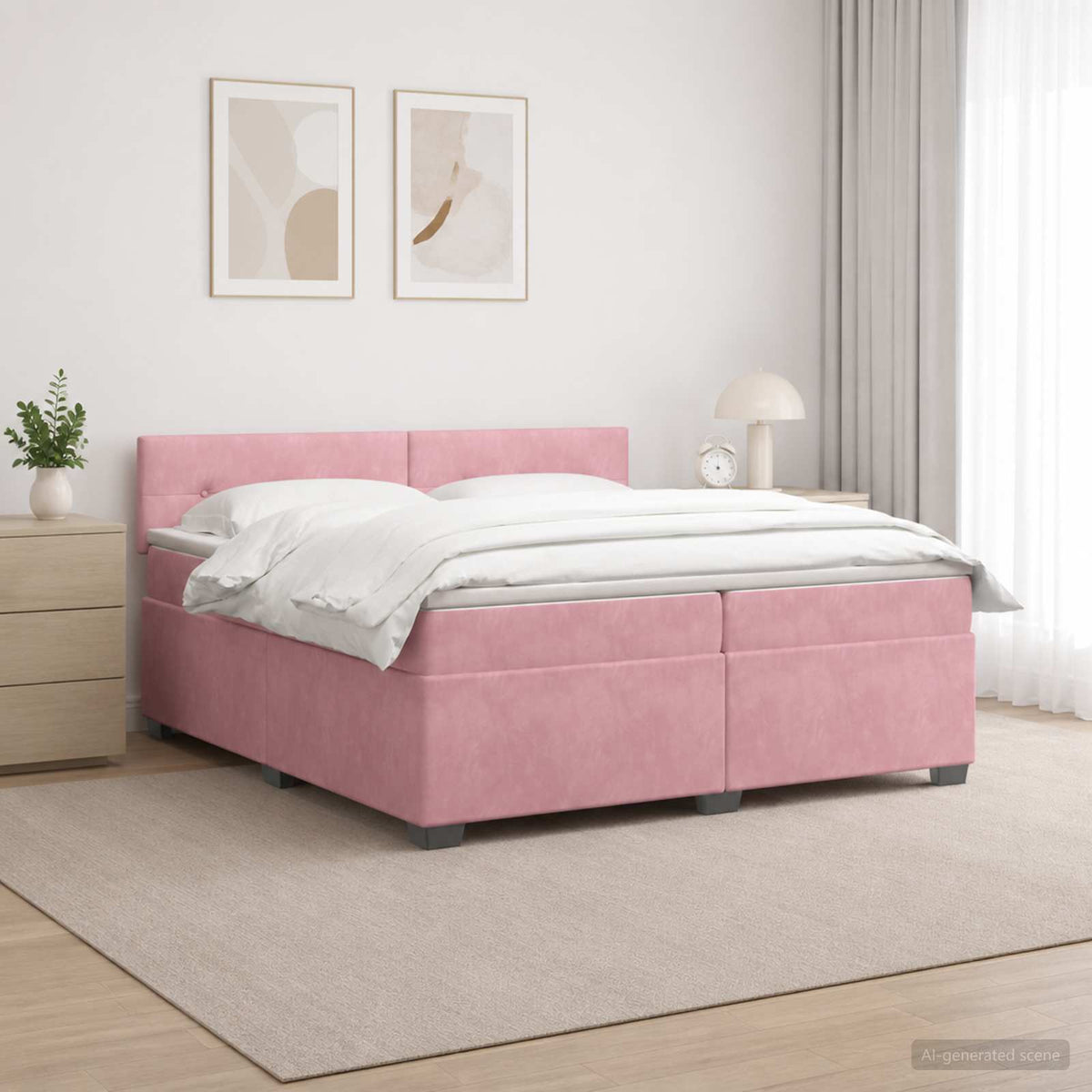 Boxspring Bed met Matras en LED Roze 200 x 200 cm fluweel is nu te koop bij PeponiXL, paradijselijk wonen!