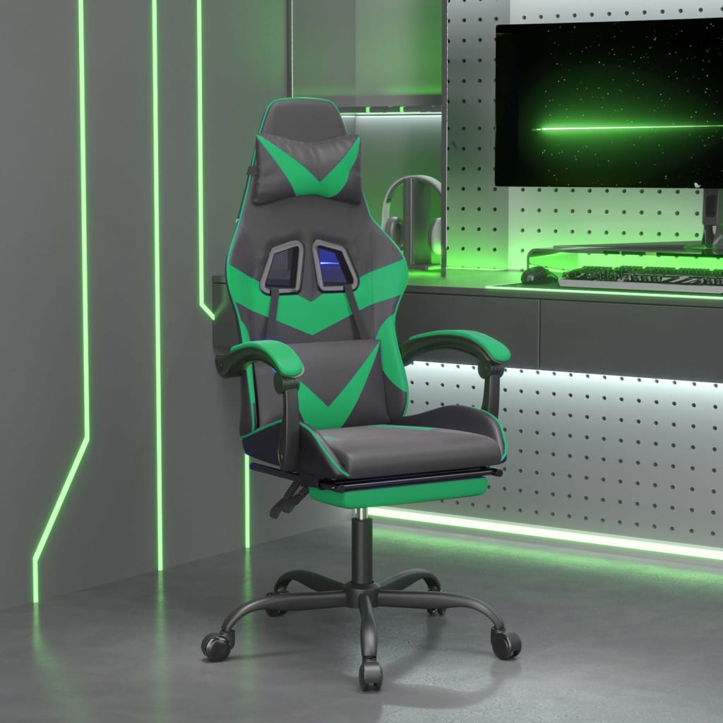 Gamestoel met voetensteun kunstleer zwart en groen is nu te koop bij PeponiXL, paradijselijk wonen!