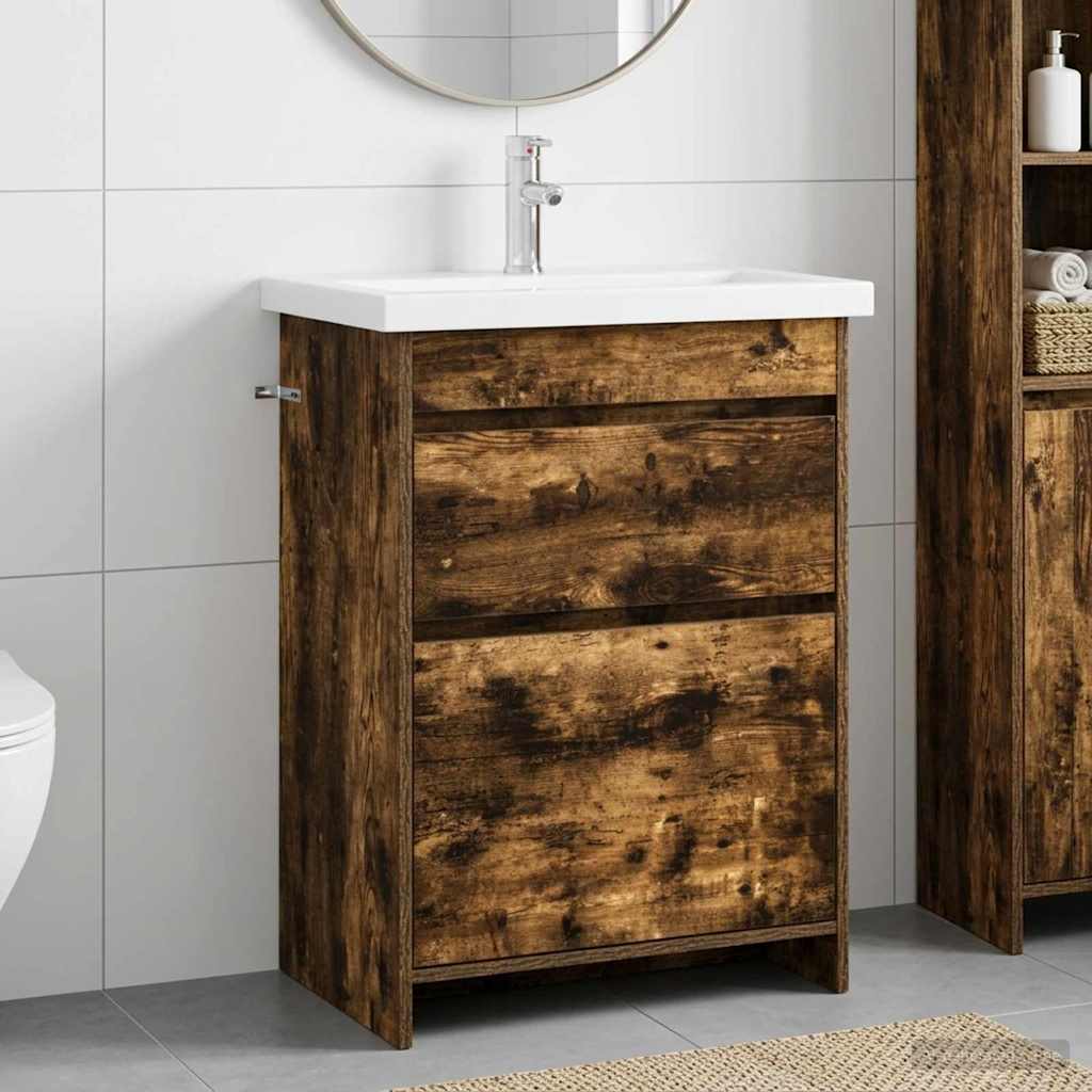 Badkamermeubelset Gerookt eiken 61 x 40 x 84,5 cm Bewerkt hout is nu te koop bij PeponiXL, paradijselijk wonen!
