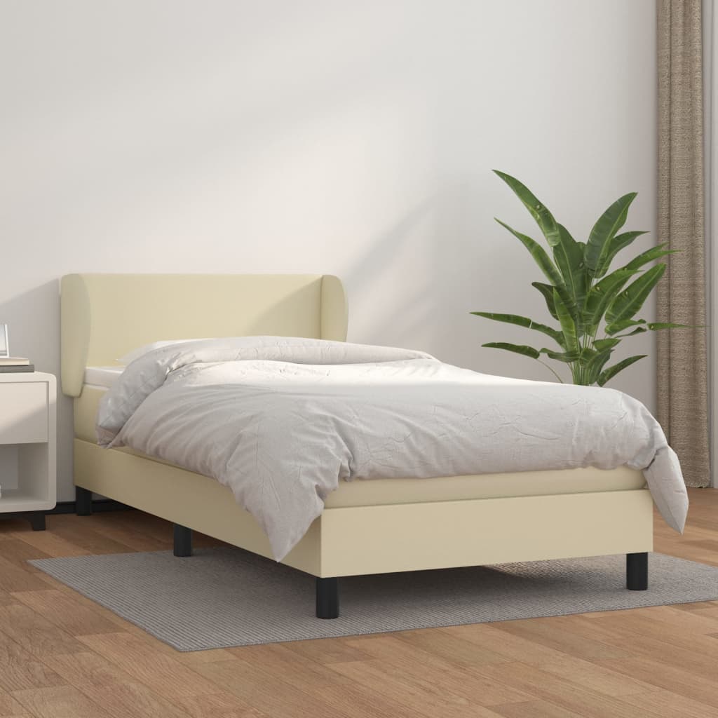 Boxspring met matras kunstleer crèmekleurig 80x200 cm is nu te koop bij PeponiXL, paradijselijk wonen!