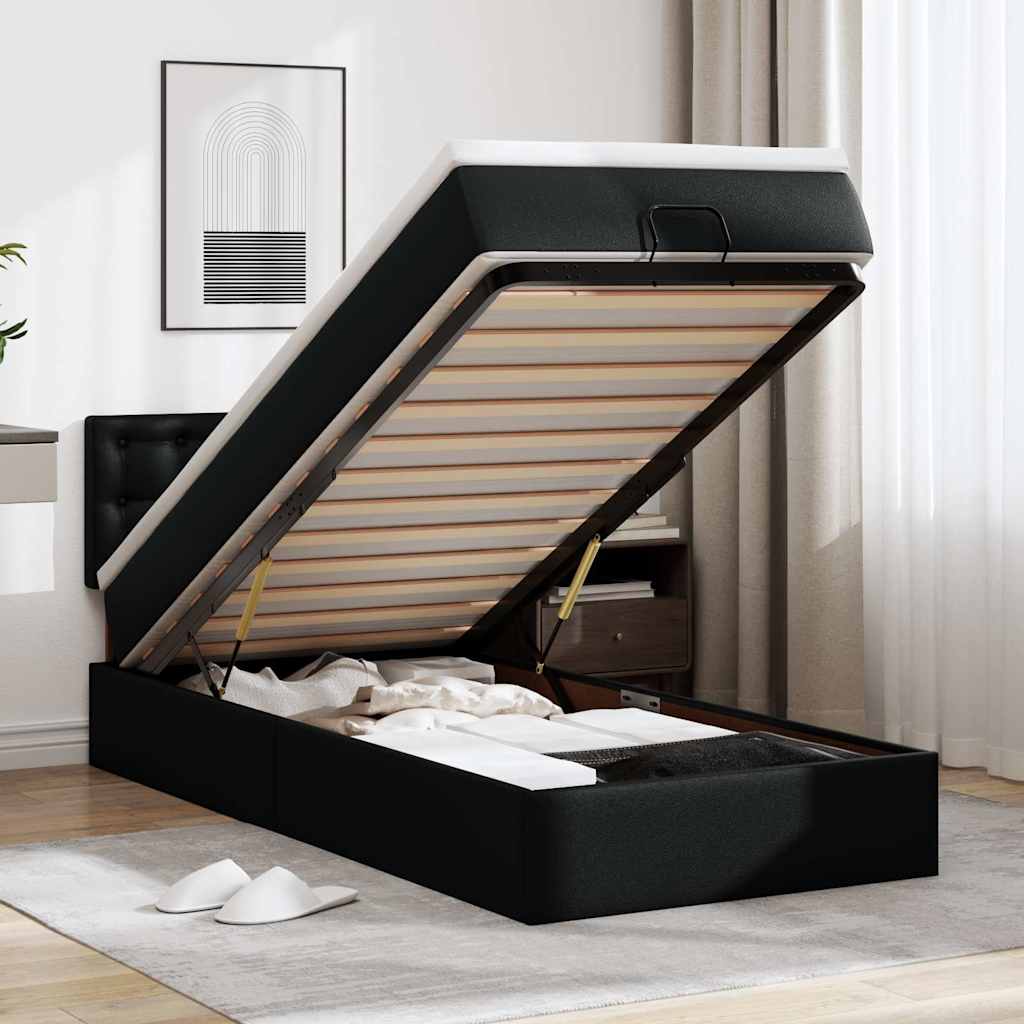 Ottoman bed met matrassen en LED's 90x200cm kunstleer zwart is nu te koop bij PeponiXL, paradijselijk wonen!
