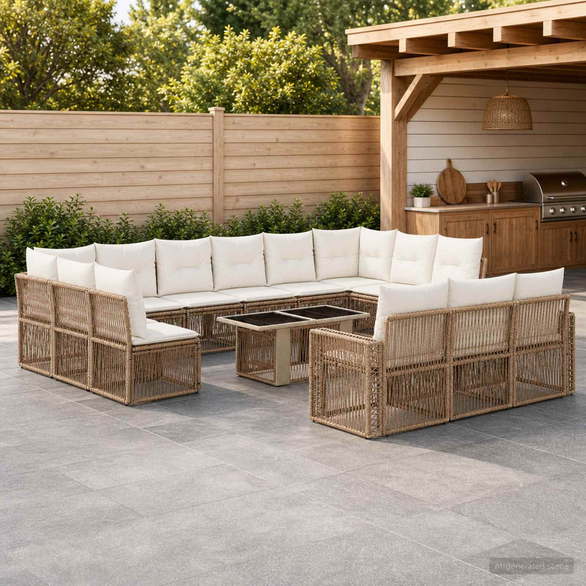 Tuinbankenset 14 st Beige en Crème Wit poly rattan is nu te koop bij PeponiXL, paradijselijk wonen!